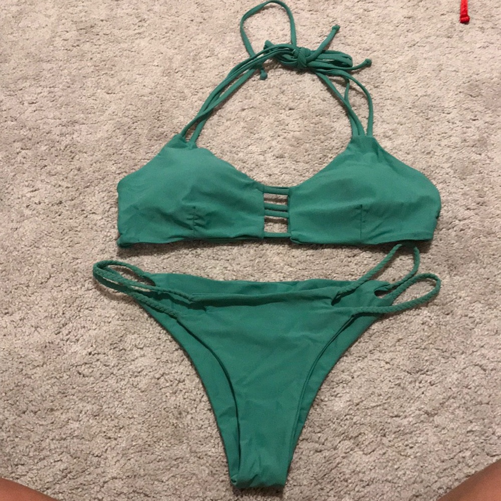 strappy green bikini. size M. only worn once